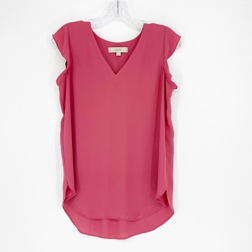 Loft Cap Sleeve V-Neck Pink Top Size Small